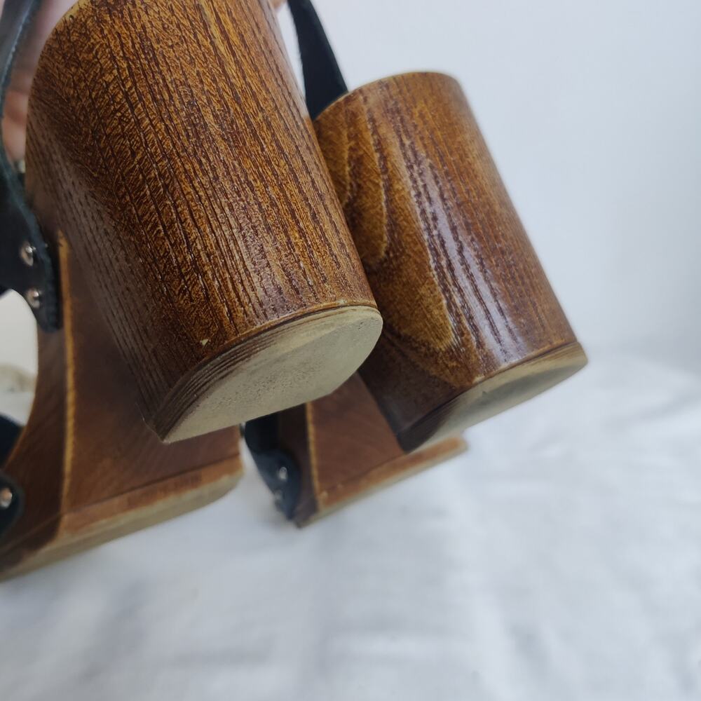 Miz Mooz NYC Wooden Block Heel Studded Black Leather Sandals Size 8 Scandi Girl - Picture 5 of 12